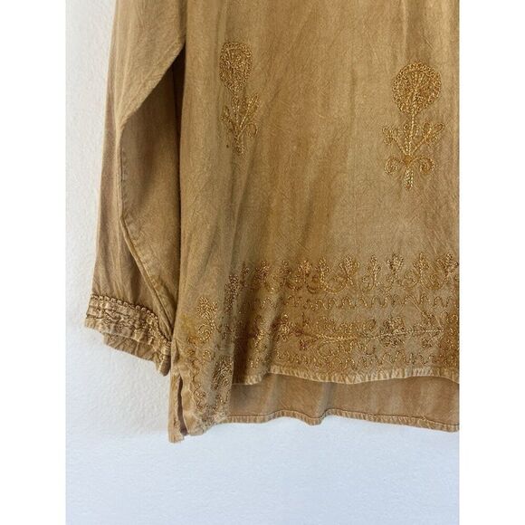 Women Boho Yellow Gold Floral Embroidered Tunic Blouse 3/4 Long Sleeve OS - Picture 9 of 11